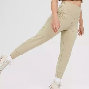Tan, high-waisted Aerie (Offline) joggers